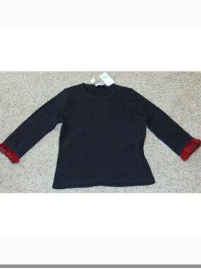 Enza Italy Sweater Womens XL Black Long Sleeve Wool Blend Round Neck Top $109